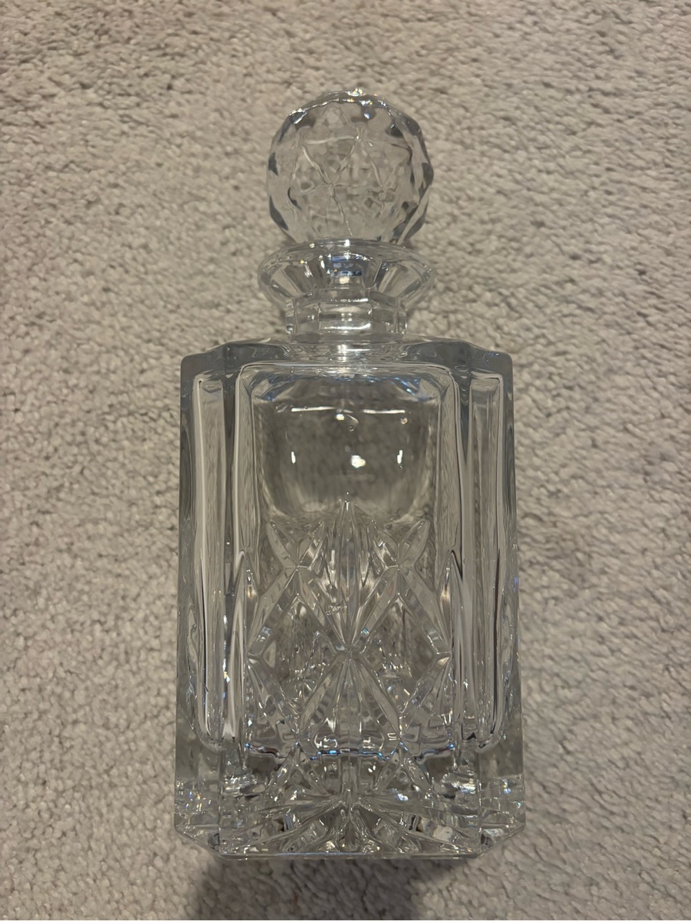 Cut Crystal Decanter with Faceted Stopper - Clear